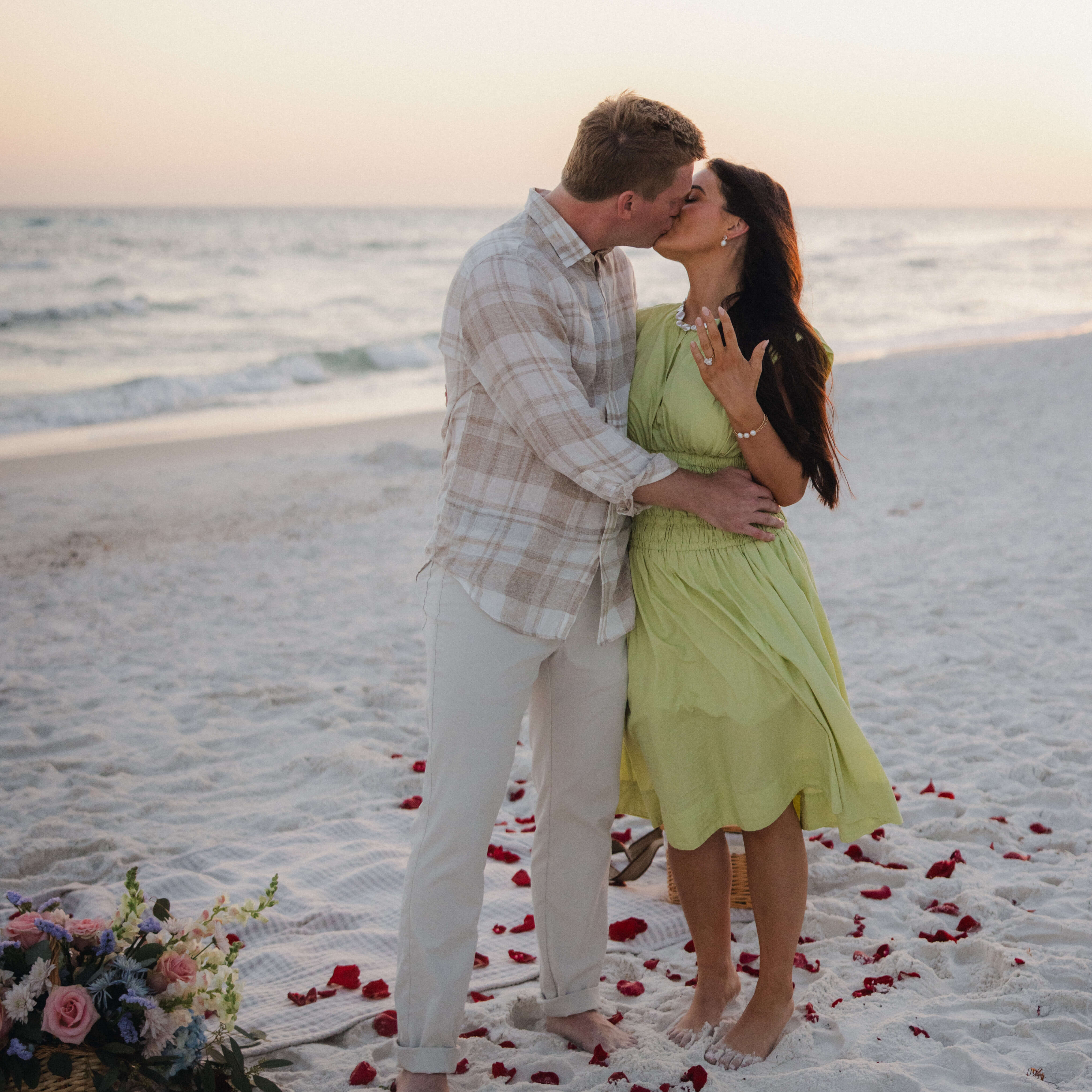 Couple Proposing Near Oceanfront.