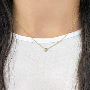 yellow gold bezel diamond necklace